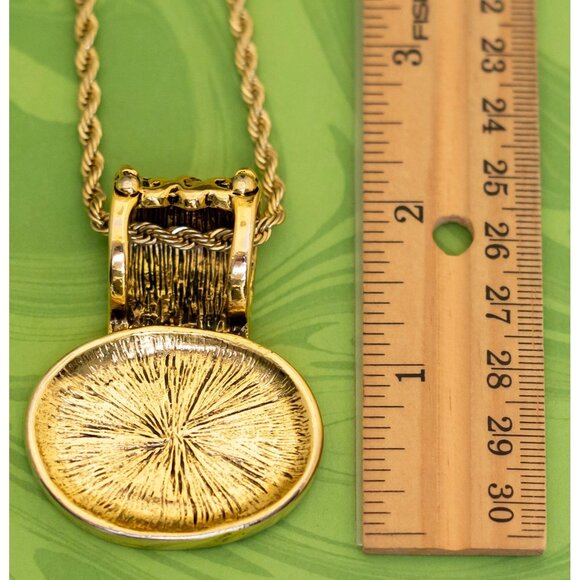 Vintage Geometric Oval Black Pendant Necklace 18 inch - W8 - Picture 3 of 3